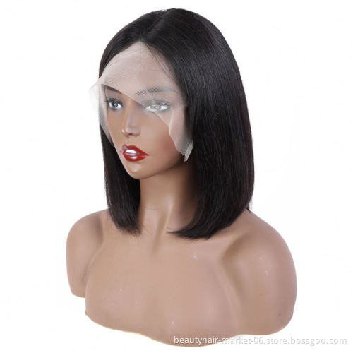 13x4 Pre Plucked Short Straight Bob 1B Red Ombre Transparent  Lace Front Wigs with Bangs Brazilian human Hair